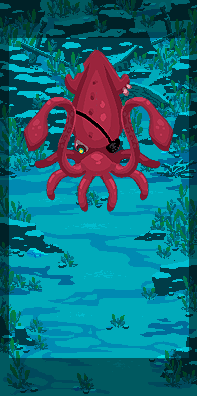 Animated pixel art sprite of The Pelican Eel boss with its enormous unhinged jaw